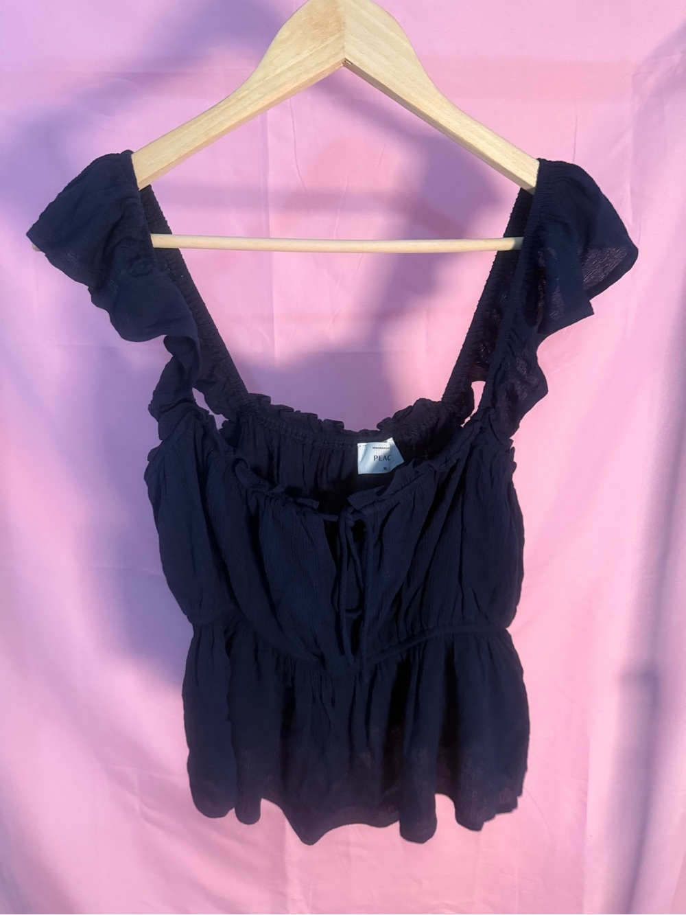 Peplum Ruffle Strap Camisole in Navy